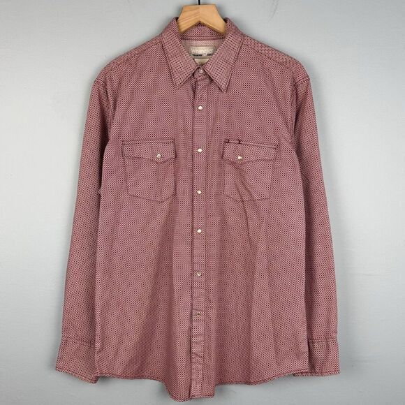 Wrangler Wrancher Western Pearl Snap Shirt Red Geometric Polka Dots Size Large L - Picture 1 of 5
